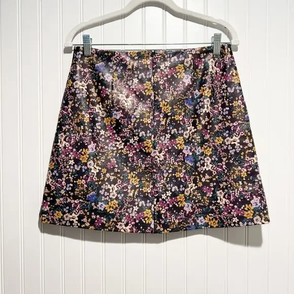 Anthropologie Maeve Floral Faux Leather Mini Skirt Side Slit Size 8 - Picture 6 of 6